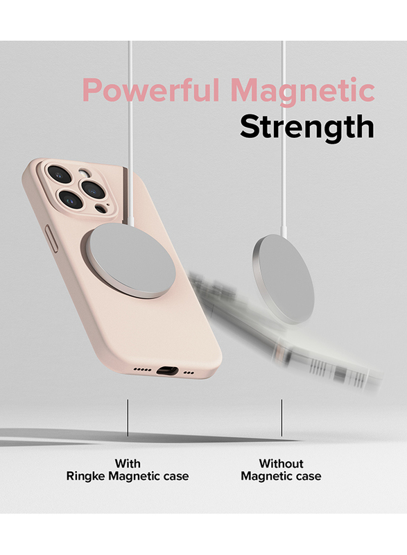Ringke Silicone Magnetic Compatible with iPhone 15 Pro Max Case Cover Powerful Magnet Long Lasting Silky Feel Anti-Fingerprint iPhone 15 Pro Max Back Cover - Pink Sand